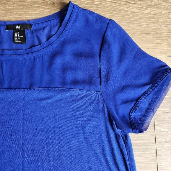 Women's Royal Blue Dark Blue Dressy Blouse Top Short Sleeve Shirt | Small - Picture 5 of 15